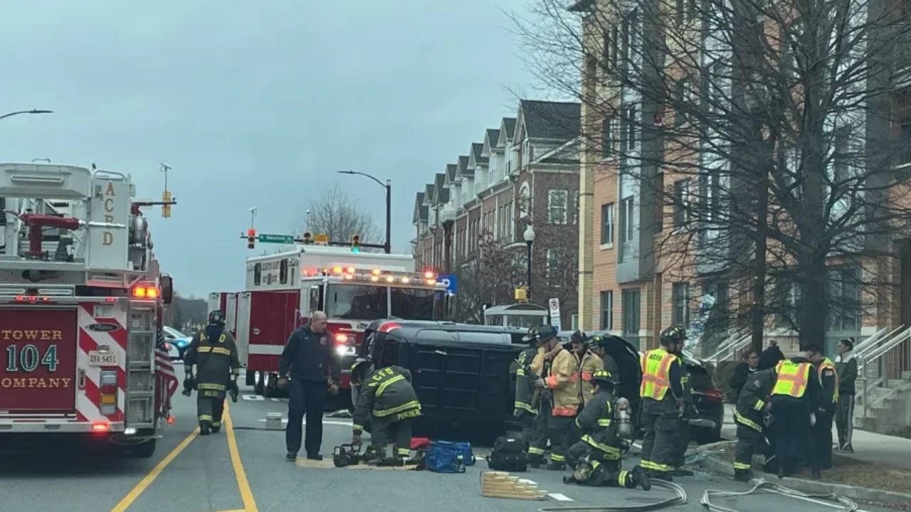 Two Rescued After Vehicle Overturns in Arlington Intersection Crash